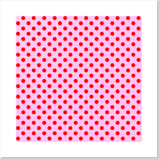 Red Polka Dots Pattern on Pink Background Posters and Art